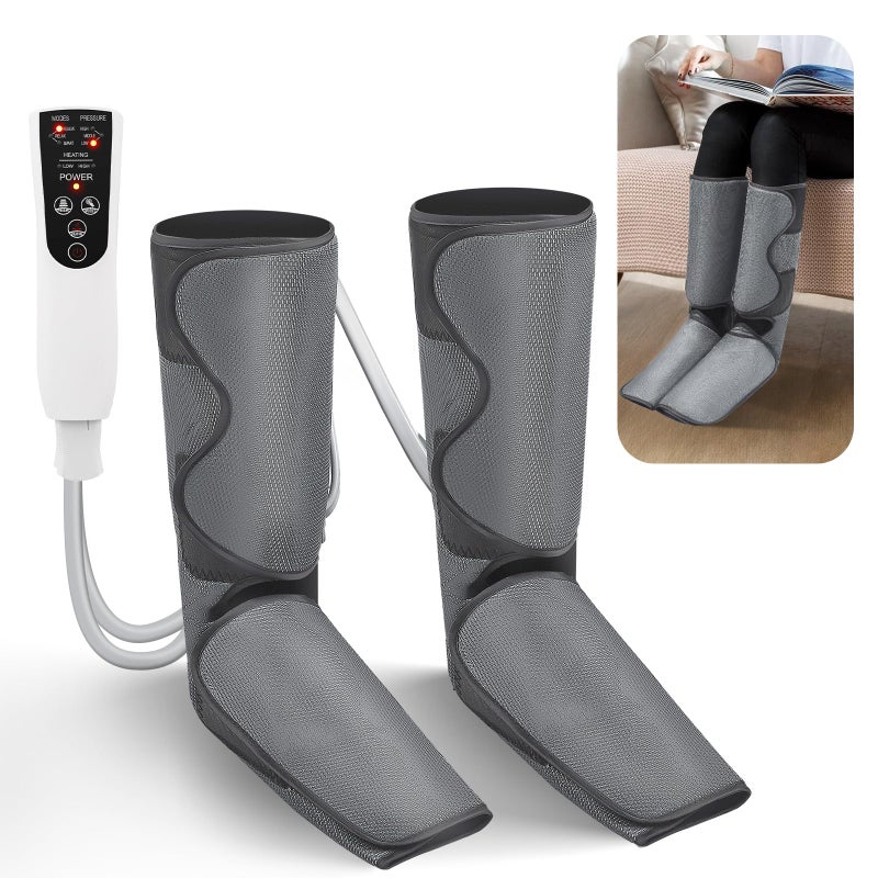 Leg Massager for Pain and Circulation, Foot and Leg Massager with Heat, 3 Intensities 3 Mode 2 Heat, Air Compression, Leg Compression Machine with Adjustable Leg Wraps for Muscles Relaxation